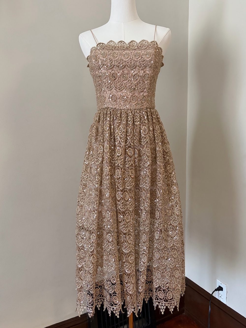 Alice + Olivia Alma Embellished Lace Midi Dress
